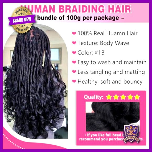 20 Inch Brazilian Human Hair Bundle 100g Body Wave for Braiding main image 5
